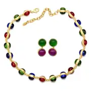 2Piece Oval-Shape Gemstone-Beaded Necklace for Women Natural-Gemstone