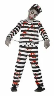 Smiffys Childrens Zombie Convict Costume, Trousers, Top, Hat Wrist Cuffs, Siz
