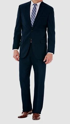 Haggar Men's Blue Classic-Fit Stretch Jacket Pants 2-Piece Suit Size 40R