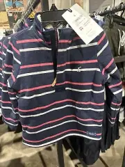 NWT Joules Winter Dale Navy White Pink Striped Borg Fleece Quarter Zip 9-10 Yrs