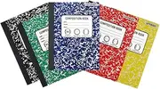 Bundle of 5 Wide Ruled Marbled Composition Notebooks; 1 of Each Color ;Red, Blue, Green, Yellow and Black