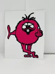 Novelty Middle Finger Monster 70's Retro PINK 3 1/2 Inch Decal