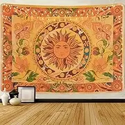 Lyacmy Vintage Floral Tapestry Burning Sun Constellation Wall Hanging for Room (51.2 x 59.1 inches)