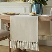 ZeeMart Cream Table Runners 48 Inches Long, Burlap Linen Style Rustic Farmhouse Table Runner, Small Short Boho Coffee Table Runner, 13x48 Inches, Cream