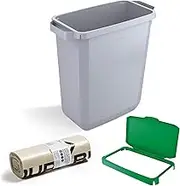 DURABIN 60L Grey Rectangular Wastebin and Green Hinged Lid with Paper Slot & 25x 110L Bin Bags Strong Plastic Bag for Rubbish Recycling Food Safe with Blue Angel Certified Bin Liners for Home Office