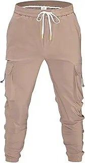 [Generic] Mens Joggers Cargo Pants Drawstring Elastic Waist Baggy Sweatpants Lightweight Stretch Tapered Trousers with Pockets