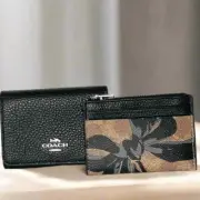 Coach Card Holder Mini Wallet Bow Print Black Signature Canvas CZ447 Double