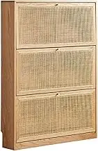 Modern Rattan Shoe Cabinet with Tipping Bucket Wicker Slim Shoe Storage for Entrance Hall Freestanding Shoe Rack Organizer