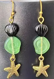 Beautiful Gold, Green and Black Shell Bead Earrings. Ocean. Beach.