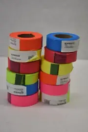Lot of 12 Presco PresGlo Texas Roll Flagging Tape Rolls Assorted 1-3/16" x 50yds