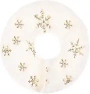 Christmas Tree Skirt, 11 Inch Mini White Snowflake Xmas Tree Skirt, Double Layer