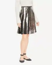 Ann Taylor Black Sequin Pleated Side Zip 21.5" Full Skirt Size 2 $109 NEW YEARS