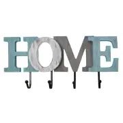 Rustic Teal Home Sign with Hooks, Wood Home Letter Sign Wall Hanging Key Hook...