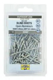 Otter OPEN ALUMINIUM BLIND RIVETS 3.2x0.8-4.8mm 100Pcs Multi-Grip DUNE