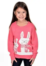 RWB Children Christmas Sweater Bunny Rabbit Pullover Pink