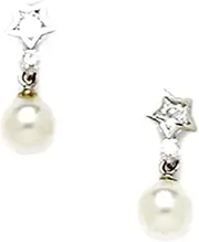 [JewelryWeb] 925 Sterling Silver White 5x5mm Freshwater Cultured Pearl and CZ Screw Back Earrings 11x5mm Stud Earring for Women