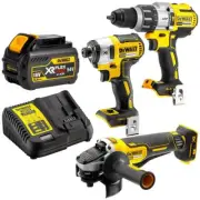3 Piece DeWalt 18V XR Brushless Drill Impact Driver Grinder 6.0Ah Combo Tool Kit