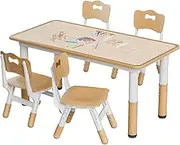 Kids Table and Chairs Set, Height Adjustable Toddler Table and Chair Set, Graffiti Desktop, Classroom/Daycare/Home, Children Multi-Activity Table for Ages 2-8 (Set 3)