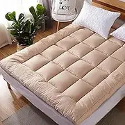 LUVCMFT Full Quilted Mattress Topper, 7D Down Alternative Mattress Protector, Breathable Fluffy Soft Mattress, Mattress Top Cover (Almond, Full 54×75 in)