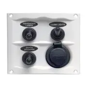BEP Splash Proof Fused Switch Panel 3 Gang w/PWR SKT White