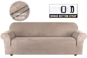 Water Repellent Sofa Covers Luxury Suede Couch Cover High Stretch Soft Slipcover Lounge Cover, 1/2/3/4 Seater, Sand