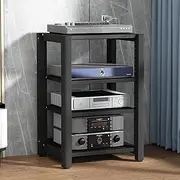 AV Media Stand, Freestanding Stereo Stand Cabinet, Space-Saving Audio Tower Rack with Adjustable Shelves, Rustic Stereo Cabinet Audio Rack Tower, Gaming Device Stand,Black 4 Tiers