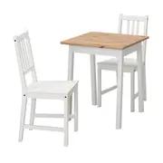 PINNTORP / STEFAN table and 2 chairs, light brown stained white stained/white, 65 cm