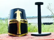 Medieval Knight Crusader Helmet – Black Templar Brass Cross LARP & Cosplay Armor