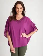 [Millers] Millers Extended Sleeve Lace Trim Overlay Top - Size 12 - Womens - PURPLE 12 PURPLE