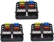 Mellisso 3X 6-Way Waterproof Fuse Block,with LED Indicator 12 Circuits with Negative Marine Fuse Box for Dc 12/24V