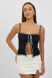 Black Cami Top Sleeveless Lace Trim Ribbon - Size 12M, Women's Cami