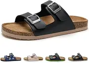 [Torotto] Children's Mules with Cork Slippers Boys Girls Slippers Straps Adjustable Buckle Non-Slip Flip Flops for Indoor and Outdoor Use, Warm Black, 5.5 AU