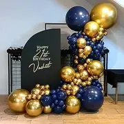[JHESAO] 119 Pack Navy Blue & Gold Balloons Kit - 18/12/10/5 Inch Round Helium Balloons for Wedding, Graduation, Baby Shower, Birthday, Christmas Party Decoration