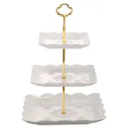 3 Tier Porcelain Cupcake Stand, Tiered Serving Cake Stand, Square White Embos...