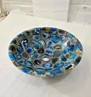 15" Blue Agate Stone Bathroom Sink | Handcrafted Luxury Vessel Basin | Semi-Prec