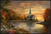 Chapel at Sunset - DIY Chart Counted Cross Stitch Patterns Needlework DMC Color