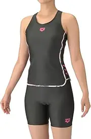 [arena] Women's Swimsuit Fitness Separates (Y-Back, Middle Leg, Insert Pad), Gray x Pink (GYPK)
