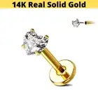 14K GOLD 16G Prong Set Heart CZ PUSH THREADLESS LIP LABRET STUD EAR TRAGUS RING