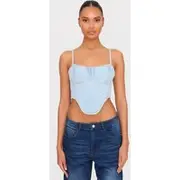 Light Blue Wash Dipped Hem Denim Corset, Light Blue Wash