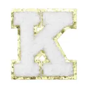Chenille Letter Patches, Letter K Iron on Patches for Clothing(White, 5 Cm/2")