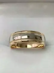 TWO TONE GOLD WEDDING BANDS,18K SOLID WHITE & YELLOW GOLD MENS WEDDING RINGS