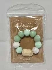 New_LILA & JACK_Baby Teether 100% Food Grade Silicone + Wood Green Cute
