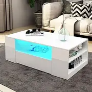 Luxsuite Coffee Table White High Gloss Living Room Storage Modern Furniture 2 Drawers 16 LED Colours