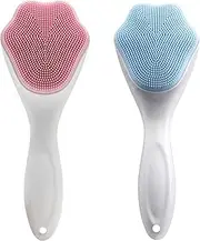 HJKLIO32 PC Silicone Facial Cleansing Brush Silicone Facial Scrubber Manual Exfoliating Facial Brush Face Cleanser Face Exfoliator Fine Bristles for Sensitive Skin Easy to Clean Lather Well (Pink&Blue)