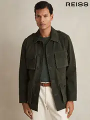 Reiss Dark Forest Green Stafford Suede Four Pocket Field Jacket (F20701) | $920