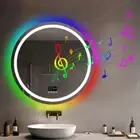 Round RGB Bluetooth LED Bathroom Mirror Dual Lights Vanity Mirror with Demister