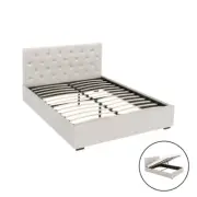 Artiss Bed Frame Double Gas Lift Storage Mattress Base Wooden Fabric Beige VILA