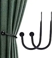 Curtain Tiebacks Hooks 2Pcs Aluminum Alloy 16Cm Black Curtain Fixed Wall Hook Curtain Pull Cord Hook Accessories - Black