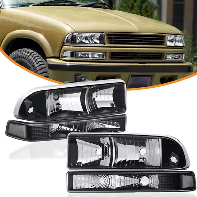 Pair Halogen Black & Clear Headlights Headlamps For 1998-2004 Chevy S10 Blazer