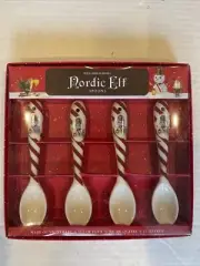 Williams Sonoma Nordic Elf Stoneware Spoons Snowman Christmas Set of 4 NIB